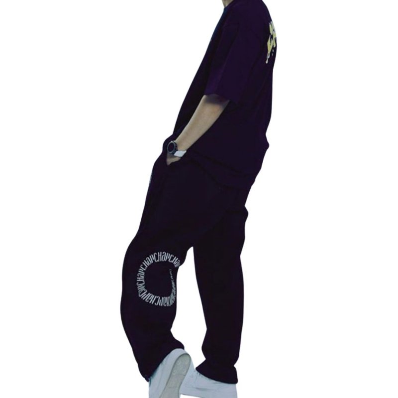 画像2: Unisex Unisex  Circle Chap Logo Loose Hip Hop Street Dance Casual Sweatpants 男女兼用 韓国 ユニセックス サークル チャップ ロゴスウェットパンツ ヒップホップ ストリートダンス カジュアル  (2)