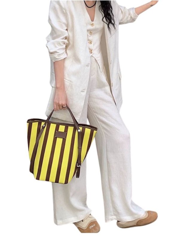 画像3: Unisex Striped basket tote shoulder bag ストライプボーダーバケットトートショルダーバッグ (3)