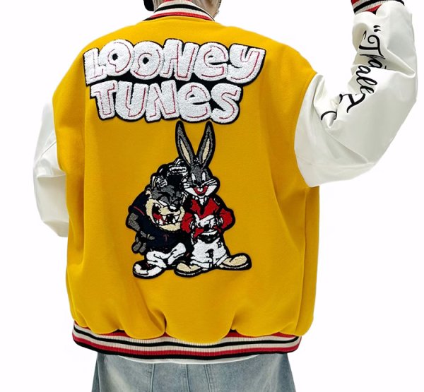 画像7: Bugs Bunny embroidered baseball jacket Stadium jumper   blouson   ユニセックス 男女兼用バッグスバニー刺繍ベースボールジャケットスタジアムジャンパージャケット スタジャン ブルゾン (7)