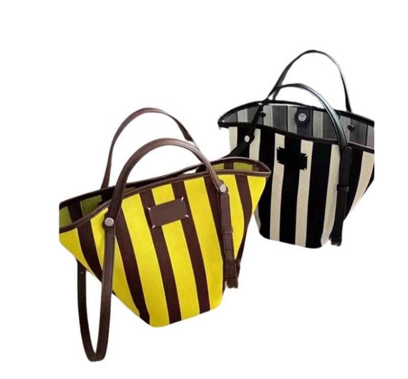 画像6: Unisex Striped basket tote shoulder bag ストライプボーダーバケットトートショルダーバッグ (6)
