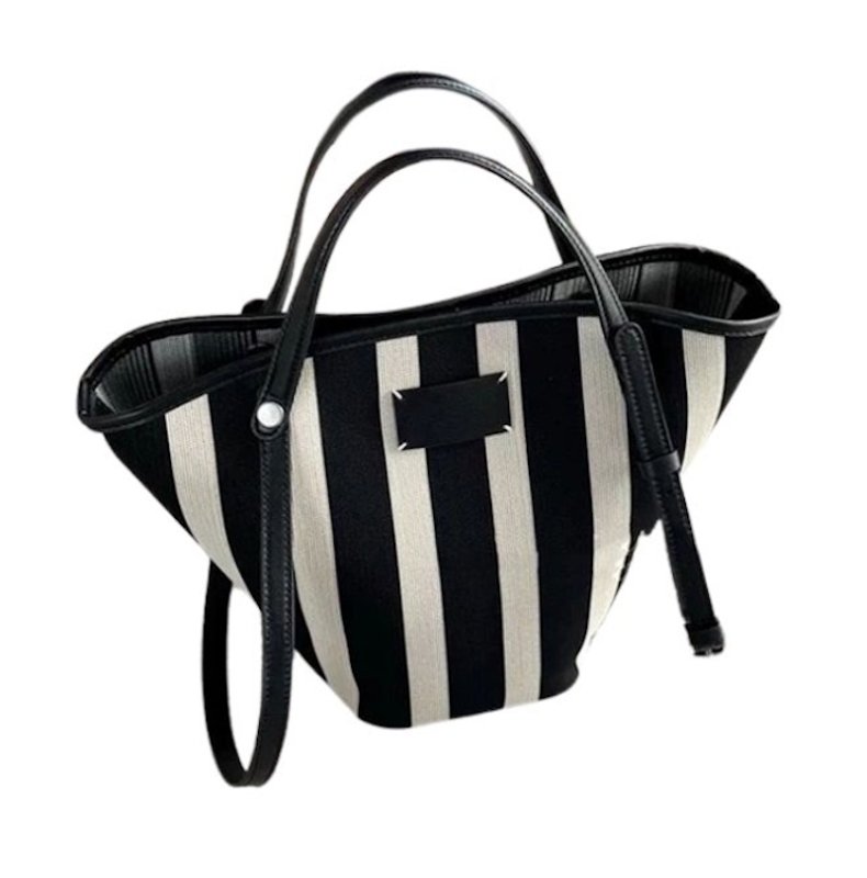 画像2: Unisex Striped basket tote shoulder bag ストライプボーダーバケットトートショルダーバッグ (2)