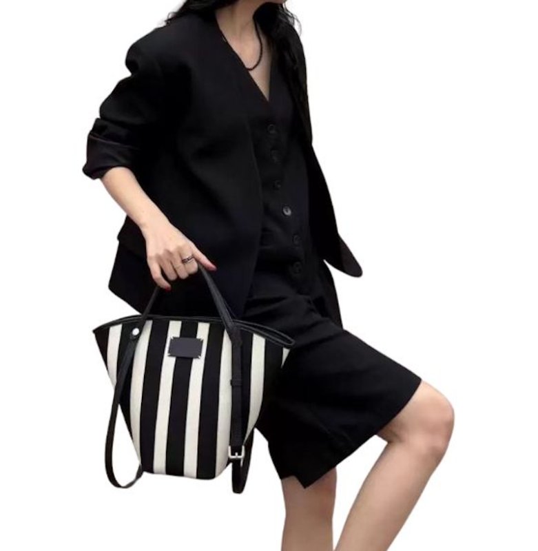 画像5: Unisex Striped basket tote shoulder bag ストライプボーダーバケットトートショルダーバッグ (5)