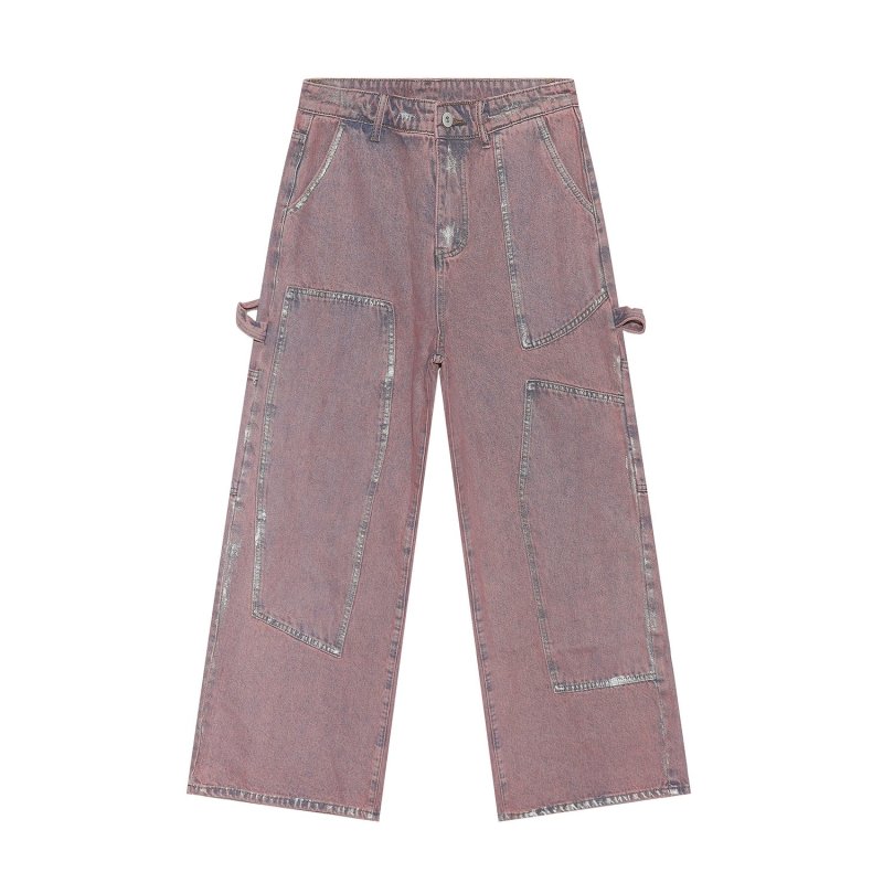 画像5: Distressed stand-up collar zip-up jacket and loose denim suit set Setup jacket and Pants Set  ダメージ加工スタンドカラージップアップジャケット ルーズデニムスーツセットアップ (5)