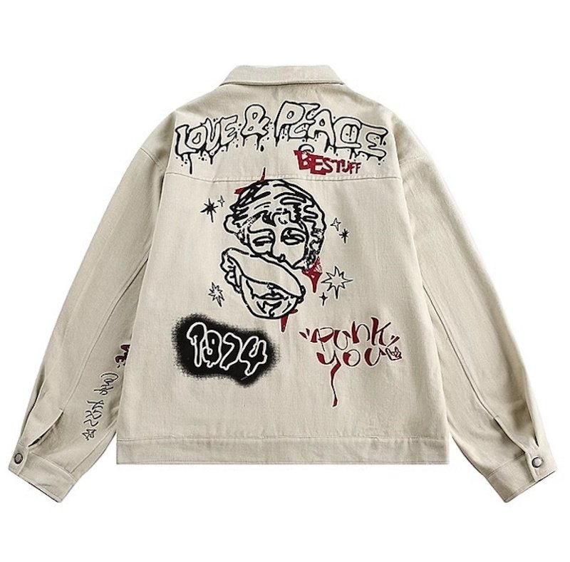 画像3: Unisex LOVE&PEACE&Jesus Graphic Jean Jacket ユニセックス 男女兼用ラブ&ピース&ジーザスグラフィックGジャンデニムジャケットブルゾン (3)