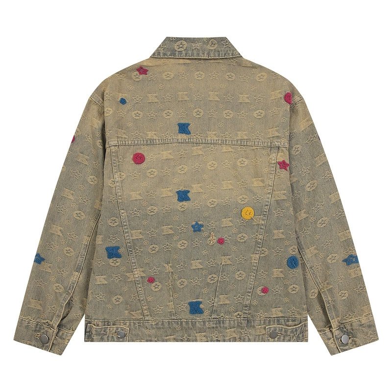 画像2: Unisex Star Monogram Washed Old Denim Jacket G-Jean  ユニセックス 男女兼用スターモノグラムウォッシュドオールドデニムジャケットGジャン ブルゾン (2)