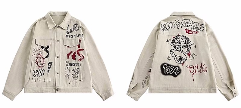 画像4: Unisex LOVE&PEACE&Jesus Graphic Jean Jacket ユニセックス 男女兼用ラブ&ピース&ジーザスグラフィックGジャンデニムジャケットブルゾン (4)