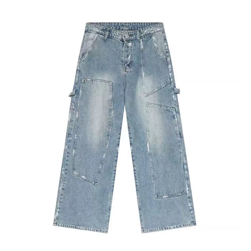 画像6: Distressed stand-up collar zip-up jacket and loose denim suit set Setup jacket and Pants Set  ダメージ加工スタンドカラージップアップジャケット ルーズデニムスーツセットアップ (6)