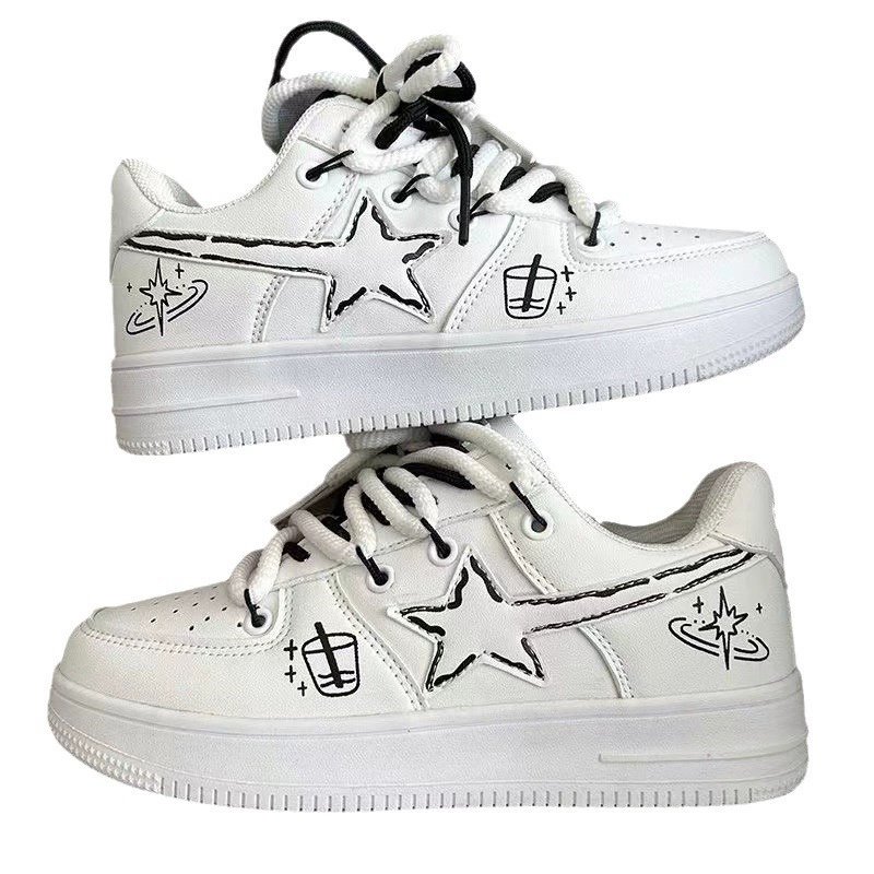 画像4: Unisex Graffiti Meteor Leather Lace-up Sneakers shoes  ユニセックス 男女兼用流星グラフィックペイントレザーレースアップスニーカー (4)