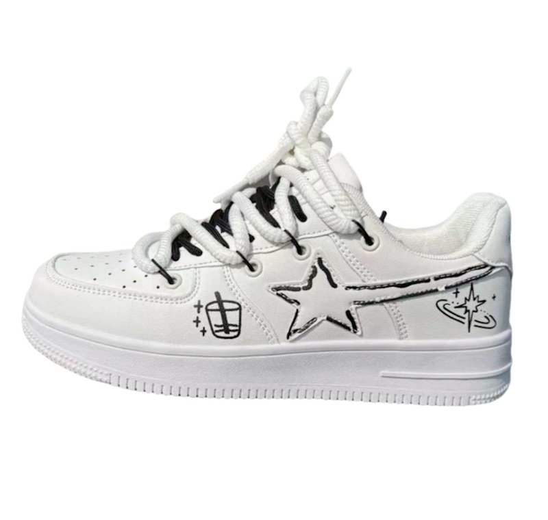 画像3: Unisex Graffiti Meteor Leather Lace-up Sneakers shoes  ユニセックス 男女兼用流星グラフィックペイントレザーレースアップスニーカー (3)
