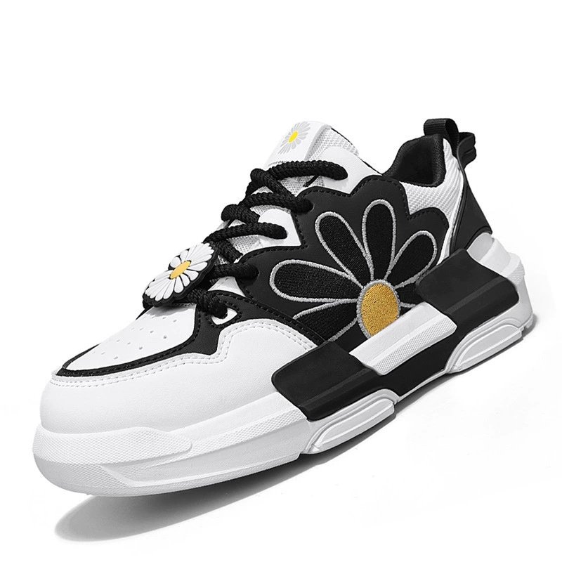 画像3: Unisex daisy embroidered lace-up leather sneakers shoes  ユニセックス 男女兼用ユニセックスデイジー刺繍レザーレースアップスニーカー (3)