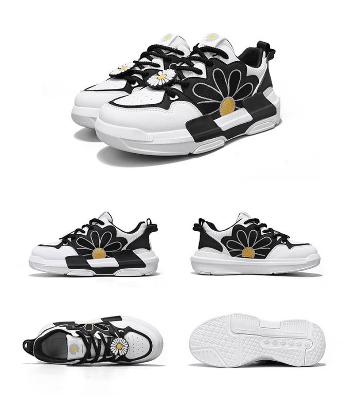 画像5: Unisex daisy embroidered lace-up leather sneakers shoes  ユニセックス 男女兼用ユニセックスデイジー刺繍レザーレースアップスニーカー (5)
