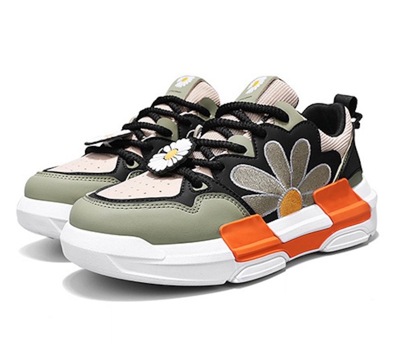 画像4: Unisex daisy embroidered lace-up leather sneakers shoes  ユニセックス 男女兼用ユニセックスデイジー刺繍レザーレースアップスニーカー (4)