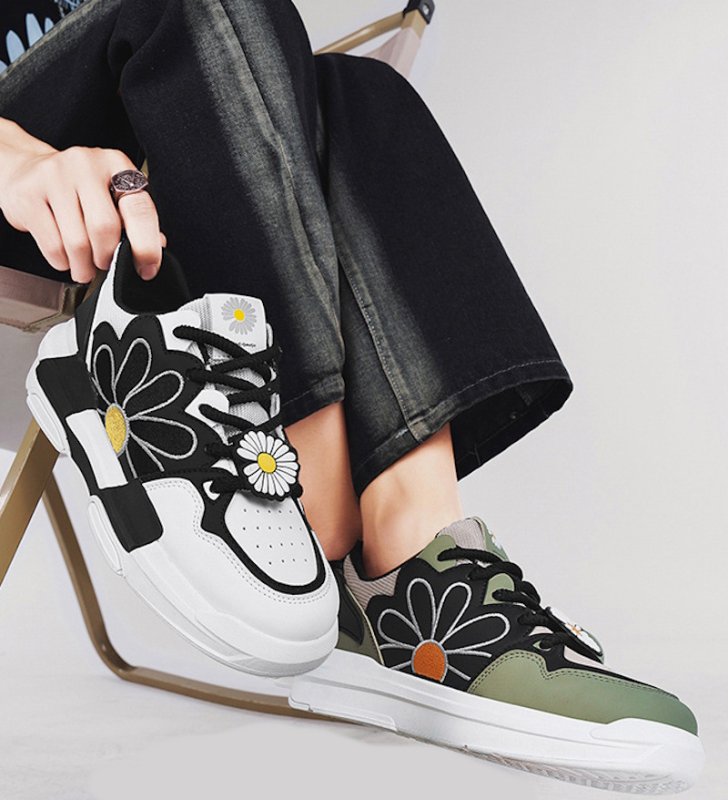 画像9: Unisex daisy embroidered lace-up leather sneakers shoes  ユニセックス 男女兼用ユニセックスデイジー刺繍レザーレースアップスニーカー (9)