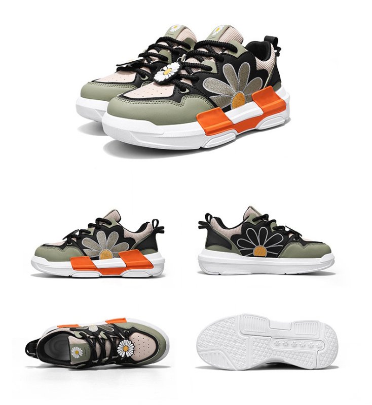 画像6: Unisex daisy embroidered lace-up leather sneakers shoes  ユニセックス 男女兼用ユニセックスデイジー刺繍レザーレースアップスニーカー (6)