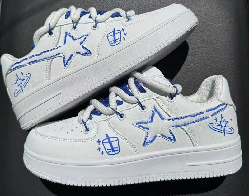 画像5: Unisex Graffiti Meteor Leather Lace-up Sneakers shoes  ユニセックス 男女兼用流星グラフィックペイントレザーレースアップスニーカー (5)