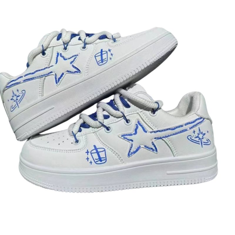 画像2: Unisex Graffiti Meteor Leather Lace-up Sneakers shoes  ユニセックス 男女兼用流星グラフィックペイントレザーレースアップスニーカー (2)