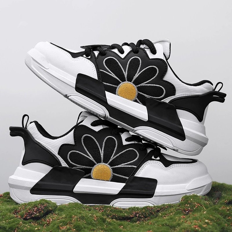 画像8: Unisex daisy embroidered lace-up leather sneakers shoes  ユニセックス 男女兼用ユニセックスデイジー刺繍レザーレースアップスニーカー (8)