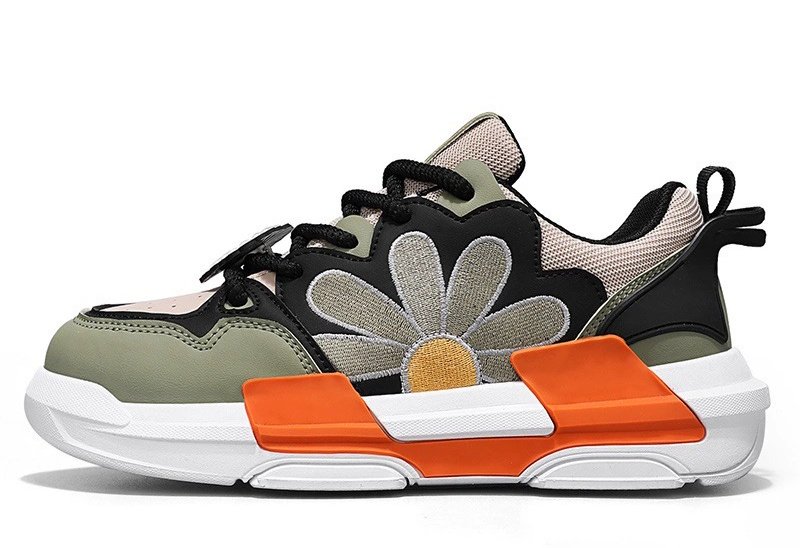 画像2: Unisex daisy embroidered lace-up leather sneakers shoes  ユニセックス 男女兼用ユニセックスデイジー刺繍レザーレースアップスニーカー (2)