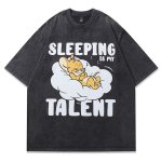 画像1: Vintage style Tom and Jerry Sleeping Jerry print Round Neck T-Shirt   ユニセックス男女兼用ヴィンテージスタイルトムとジェリースリーピングジェリープリント半袖 Tシャツ (1)