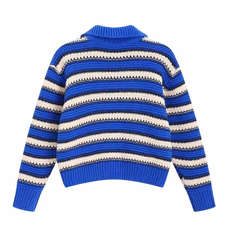 画像2: Unisex Single-breasted lapel striped knit cardigan jacket　ユニセックス 男女兼用シングルブレストラペルボーダーニットカーディガンジャケットブルゾン (2)