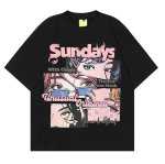 画像1: Vintage beautiful girl anime print T-shirt　 ユニセックス男女兼用ヴィンテージ美少女アニメプリント半袖 Tシャツ (1)