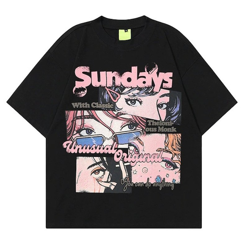 画像1: Vintage beautiful girl anime print T-shirt　 ユニセックス男女兼用ヴィンテージ美少女アニメプリント半袖 Tシャツ (1)