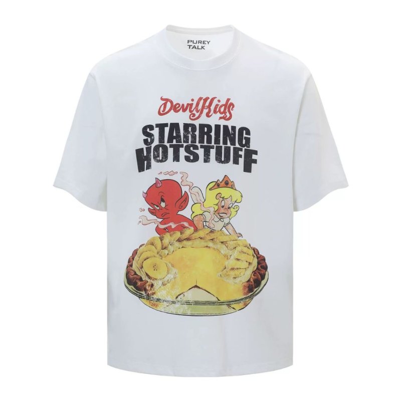 画像2: PureyTalk Purey Gluttonous Devil Kids Starring Hotstuff T-shirts ユニセックス 男女兼用 古着風 ヴィンテージ加工 ホット・スタッフ・ザ・リトル・デビル プリント半袖 Tシャツ (2)