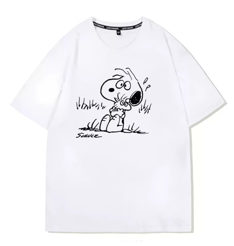 画像1: Snoopy & Woodstock Print short sleeve T-shirt Looney Tunes ユニセックス男女兼用スヌーピー＆ウッドストックプリント  半袖Tシャツ プルオーバー (1)