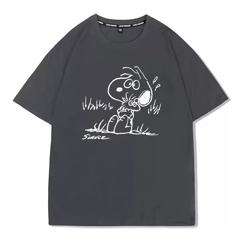 画像2: Snoopy & Woodstock Print short sleeve T-shirt Looney Tunes ユニセックス男女兼用スヌーピー＆ウッドストックプリント  半袖Tシャツ プルオーバー (2)