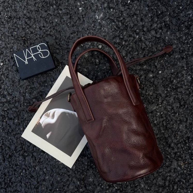 画像3: Unisex Leather Bucket Pen Holder Tote Shoulder Bag　レザーバケットペンホルダートートショルダーバッグ (3)