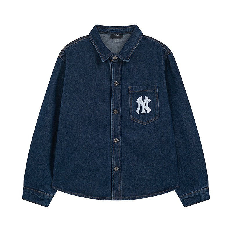 画像3: Unisex MLB NY monogram logo dungaree denim shirt jacket　ユニセックス 男女兼用MLB NYニューヨークヤンキースモノグラム刺繍デニムシャツジャケットブルゾン (3)