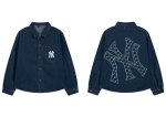 画像1: Unisex MLB NY monogram logo dungaree denim shirt jacket　ユニセックス 男女兼用MLB NYニューヨークヤンキースモノグラム刺繍デニムシャツジャケットブルゾン (1)