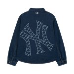 画像2: Unisex MLB NY monogram logo dungaree denim shirt jacket　ユニセックス 男女兼用MLB NYニューヨークヤンキースモノグラム刺繍デニムシャツジャケットブルゾン (2)
