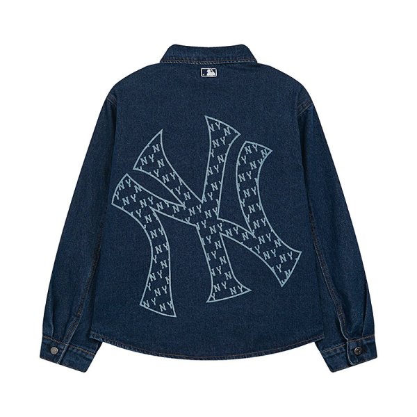 画像2: Unisex MLB NY monogram logo dungaree denim shirt jacket　ユニセックス 男女兼用MLB NYニューヨークヤンキースモノグラム刺繍デニムシャツジャケットブルゾン (2)