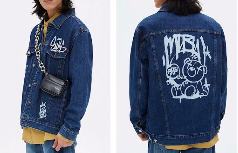 画像2: Unisex kaws bear Painted Denim G-Jean　ユニセックス 男女兼用カウズベアペイントGジャンデニムジャケットブルゾン (2)