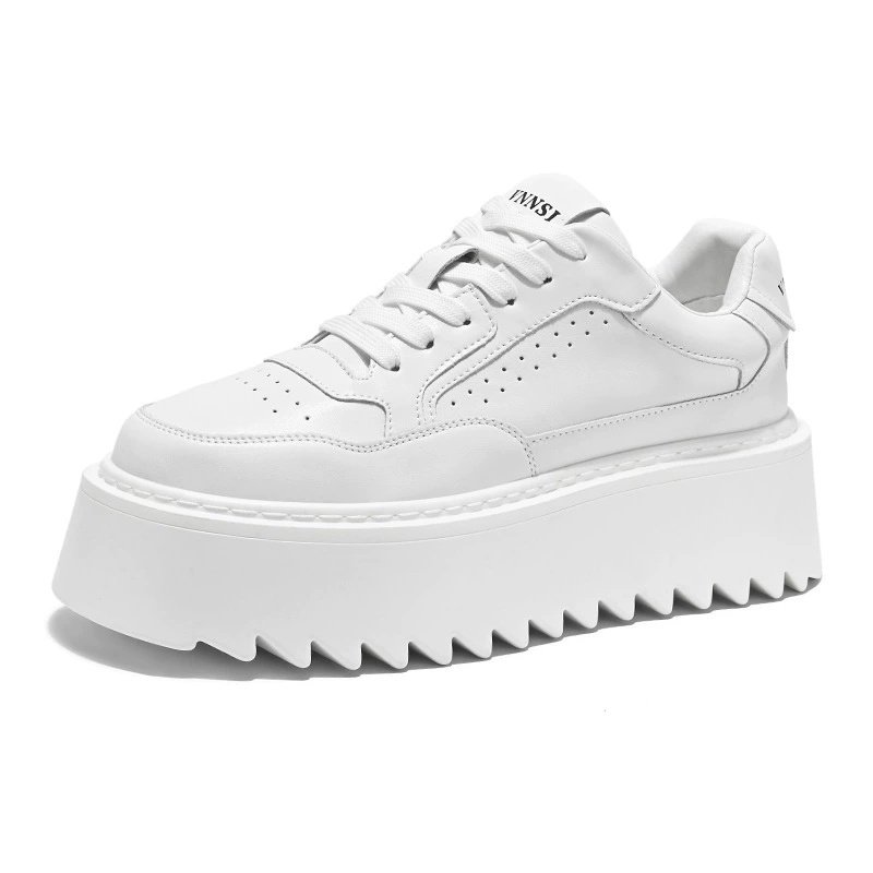 画像1: Unisex Chunky sole leather lace-up sneakers shoes  ユニセックス 男女兼用レザーチャンキーソール厚底レザーレースアップスニーカー (1)