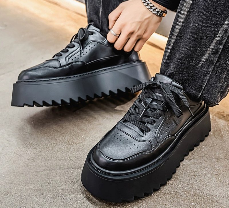 画像5: Unisex Chunky sole leather lace-up sneakers shoes  ユニセックス 男女兼用レザーチャンキーソール厚底レザーレースアップスニーカー (5)