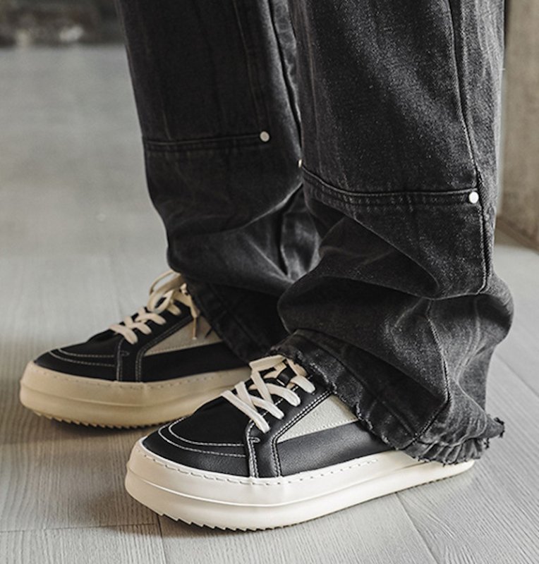 画像3: Unisex Leather point color thick sole lace-up sneakers shoes  ユニセックス 男女兼用レザーポイントカラー厚底レザーレースアップスニーカー (3)