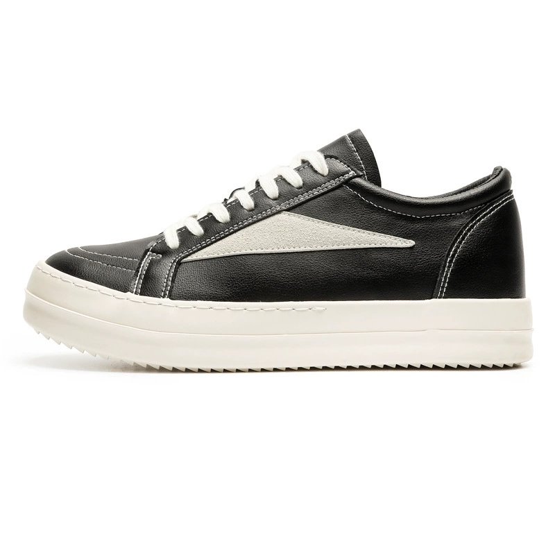 画像1: Unisex Leather point color thick sole lace-up sneakers shoes  ユニセックス 男女兼用レザーポイントカラー厚底レザーレースアップスニーカー (1)