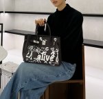 画像4: Unisex Graffiti Paint Long Handle Leather BK Tote Shoulder Bag　ユニセックスグラフィックペイントロングハンドルレザーBKトートショルダーバッグ (4)
