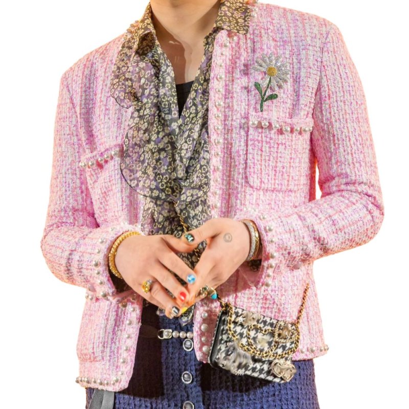 画像1: Tweed Pearl pink jacket ツイード パール 真珠 ピンク ジャケット (1)