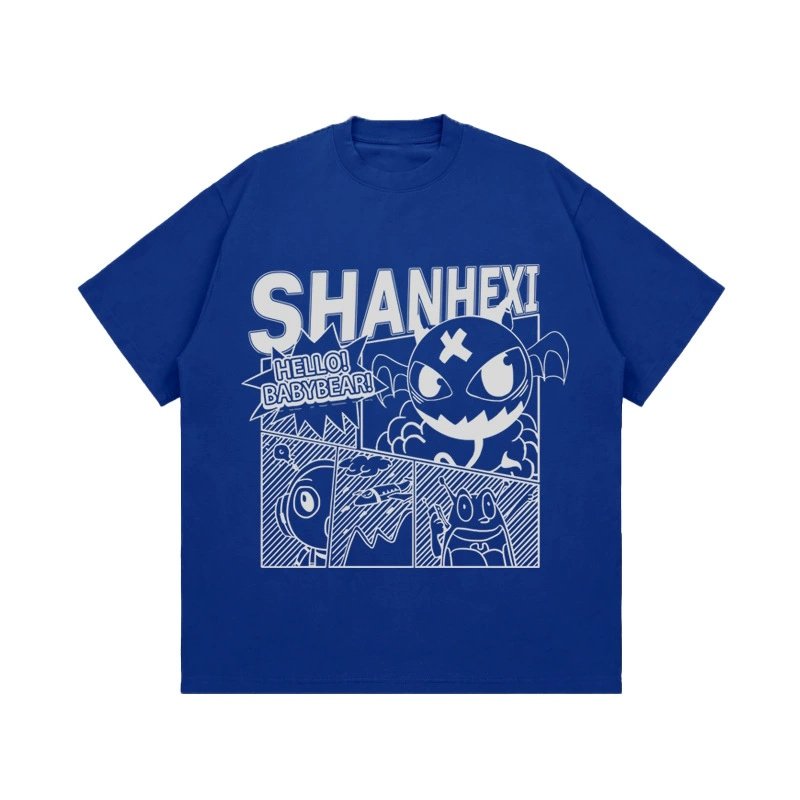 画像2: Letter logo & comic print hip hop Print short sleeve T-shirt 　 ユニセックス男女兼用レターロゴ＆コミックプリントヒップホッププリント  半袖Tシャツ プルオーバー (2)