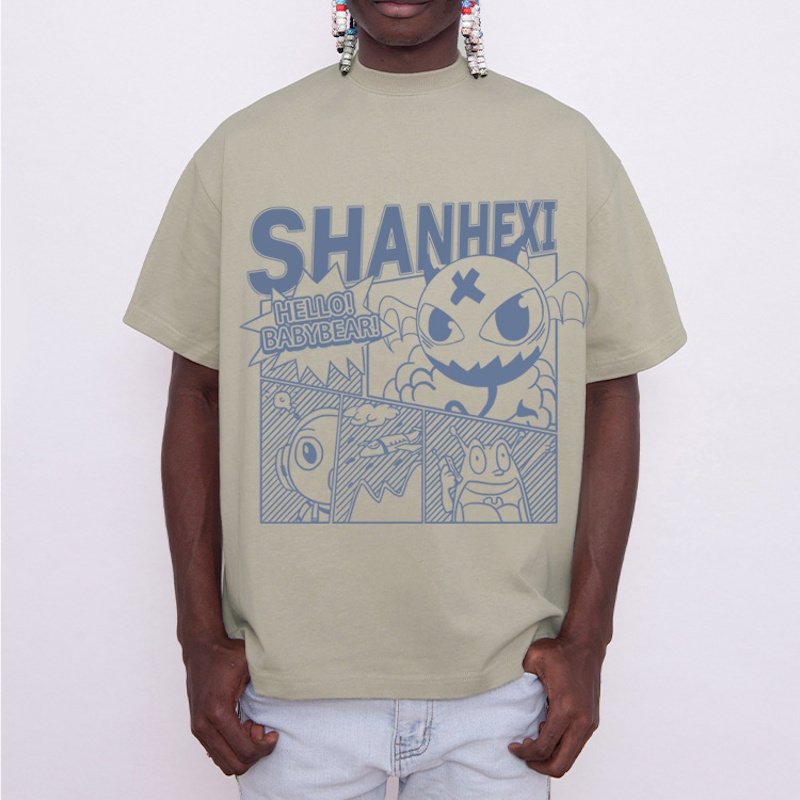 画像6: Letter logo & comic print hip hop Print short sleeve T-shirt 　 ユニセックス男女兼用レターロゴ＆コミックプリントヒップホッププリント  半袖Tシャツ プルオーバー (6)