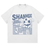 画像1: Letter logo & comic print hip hop Print short sleeve T-shirt 　 ユニセックス男女兼用レターロゴ＆コミックプリントヒップホッププリント  半袖Tシャツ プルオーバー (1)