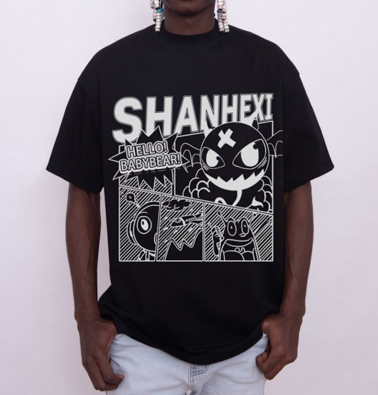 画像5: Letter logo & comic print hip hop Print short sleeve T-shirt 　 ユニセックス男女兼用レターロゴ＆コミックプリントヒップホッププリント  半袖Tシャツ プルオーバー (5)