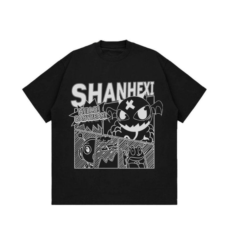 画像4: Letter logo & comic print hip hop Print short sleeve T-shirt 　 ユニセックス男女兼用レターロゴ＆コミックプリントヒップホッププリント  半袖Tシャツ プルオーバー (4)