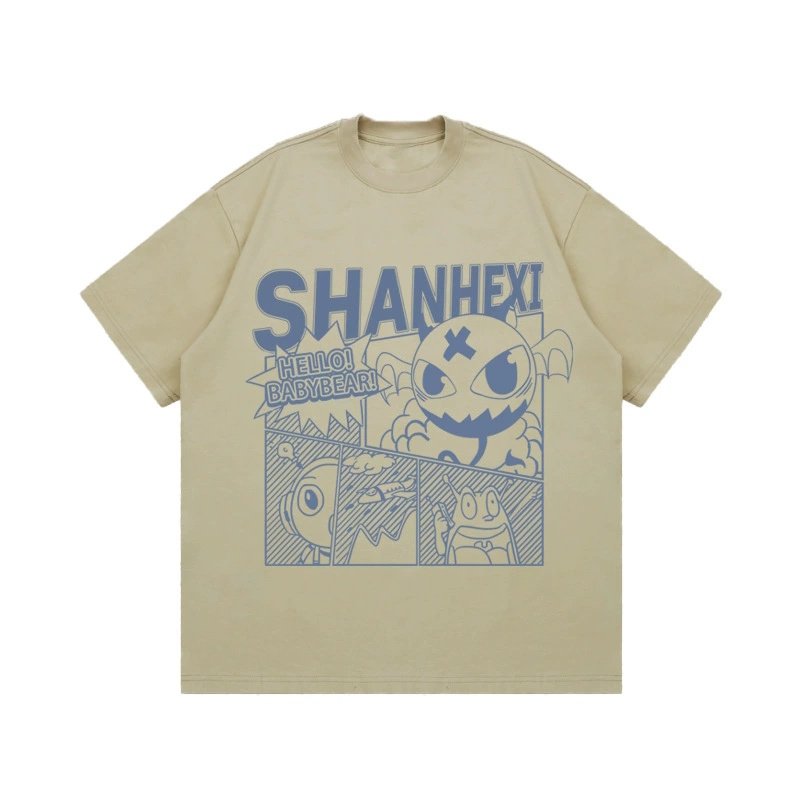 画像3: Letter logo & comic print hip hop Print short sleeve T-shirt 　 ユニセックス男女兼用レターロゴ＆コミックプリントヒップホッププリント  半袖Tシャツ プルオーバー (3)