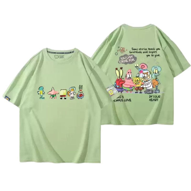画像10: Unisex Graffiti SpongeBob Print Short Sleeve T-shirt ユニセックス 男女兼用 落書き スポンジボブ ＆パトリック半袖 Tシャツ (10)