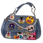 画像1: Unisex Mickey x DISNEY Mickey Minnie mouse Denim Remake Matelasse Double Chain Tote shoulder bag ミッキー & ミニー マトラッセ リメイク 古着風 デニム ダブルチェーン トートショルダーバッグ (1)
