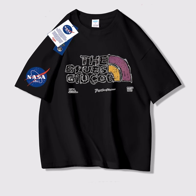 画像6: NASA x Alphabet Logo Print short sleeve T-shirt 　 ユニセックス男女兼用NASAナサ×アルファベットロゴプリントヒップホッププリント  半袖Tシャツ プルオーバー (6)